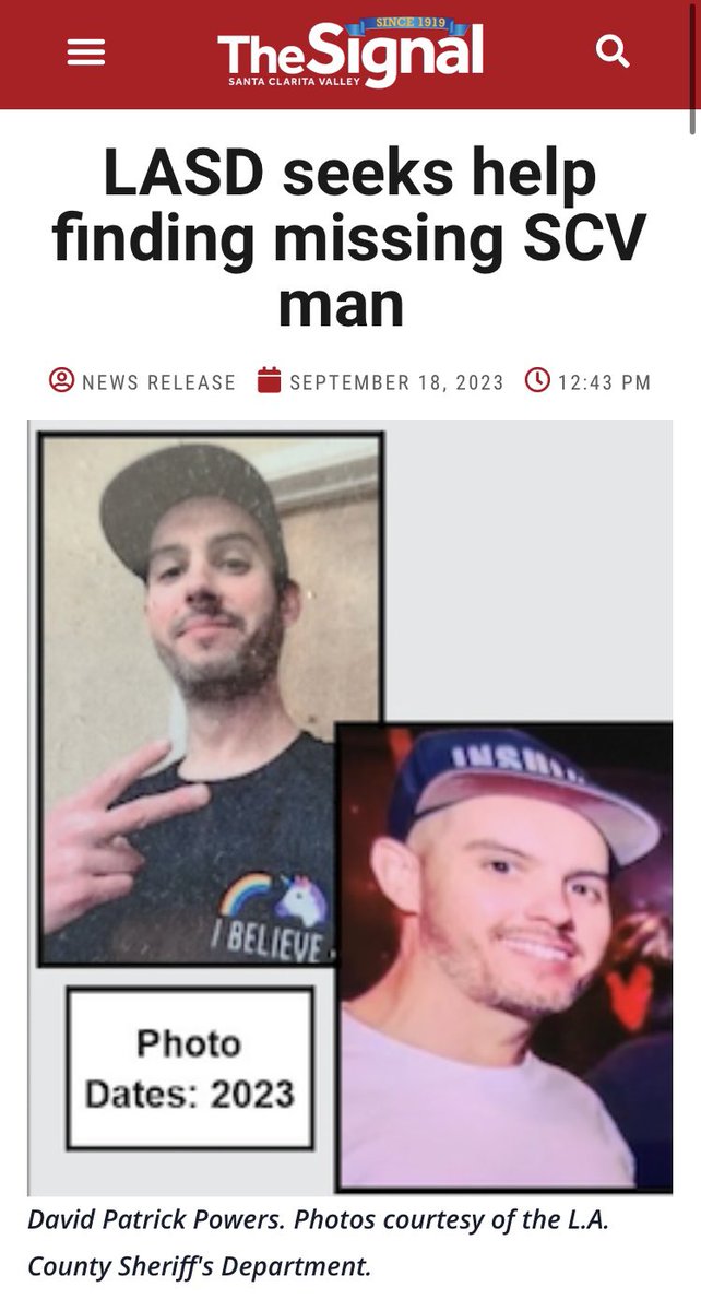 MISSING: T1 diabetic David Powers @T1Dialectic who went missing on Sunday Sept 16th - 2 a.m. on the 23100 block of Middlebank Drive in the city of Santa Clarita, Los Angeles. 

We are worried his wellbeing is compromised without insulin. #insulin4all

signalscv.com/2023/09/lasd-s…