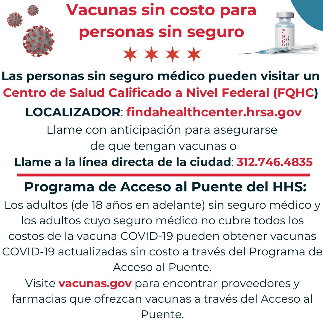 thelegalcouncil's tweet photo. ¡Los residentes de Chicago ahora pueden acceder a refuerzos de COVID para obtener protección adicional contra la variante EG.5! Fomentamos la vacunación, incluso para personas sin seguro con opciones como visitar un FQHC y utilizando el Programa Bridge Access. #Saludparatodos https://t.co/GELz8hNwv7
