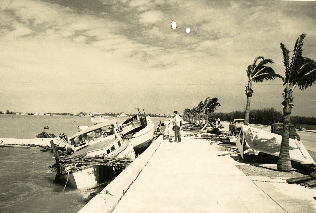 keyslibraries's tweet photo. Keys History 9/21

1948 The eye of a category three hurricane passed over Boca Chica Naval Air Station, where a barometer reading of 28.45 inches and sustained winds of 122 mph were recorded.

More: https://t.co/xun0mKH6f9

#flkeys200 #libraryarchives #keyshistory https://t.co/k0SAZK8KRj