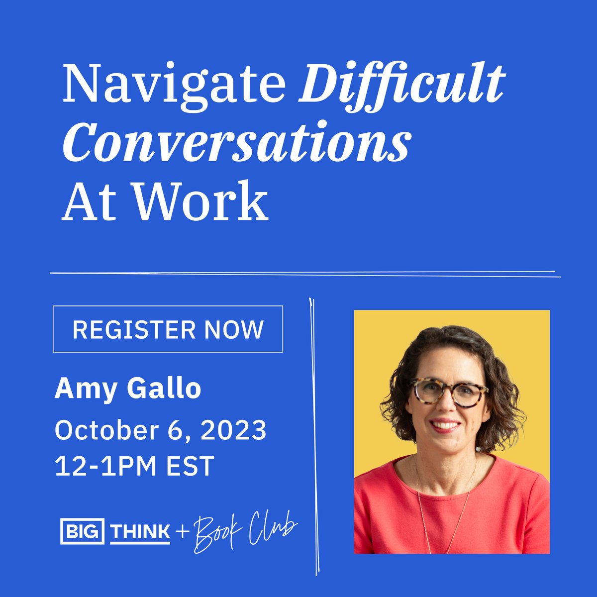 The Big Think+ Book Club is excited to welcome best-selling author and editor, @AmyEGallo!

During the live conversation, Amy will discuss:

▪️The importance of workplace relationships, and why they fall apart
▪️The archetypes of difficult workplace personalities, and how to deal