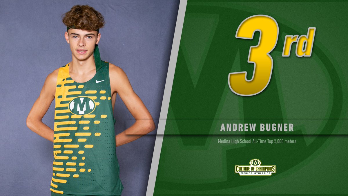 medinaathletics's tweet photo. Congratulations to Andrew Bugner on running the 3rd best 5,000 meter time in Medina High School history.  He posted a time of 15:23.24 at the Trinity Valkyrie Invitational in Louisville, Kentucky last weekend. https://t.co/IYMGgTKRtB