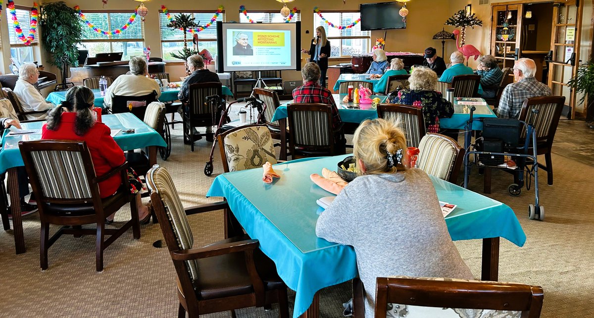 Our team had a great time today at the Rising Mountains Assisted Living Center, speaking with senior citizens about the red flags of fraud and how to protect themselves from scam artists.

#CSIMT #ElderFraud