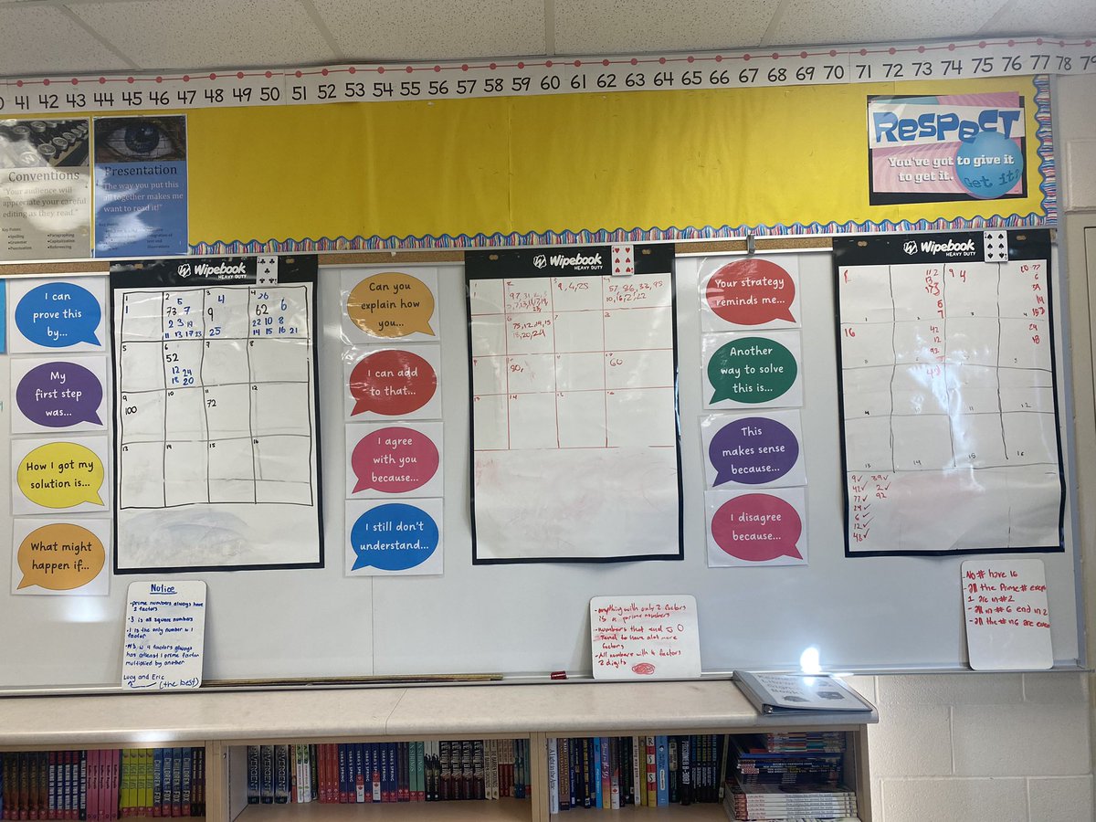 kennedyclass's tweet photo. Some great Vertical Learning with factors in 8-1 today. How many factors do numbers between 1-100 have? What do you notice? Are there patterns? Did we use divisibility rules? Kids wanted to go through break!! @OrchardPublic @HDSBMath https://t.co/997GkUlx6F