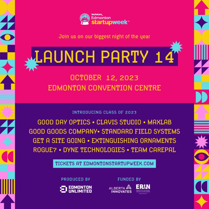 EdmontonUnltd's tweet photo. Introducing the Launch Party class of 2023. 🎉🥂 Celebrate with the startups that are shaping our future on Oct. 12th. 

Launch Party is the feature event during @yegStartupWeek, running Oct. 10-12. #yegtech #yegstartup #yegsw23