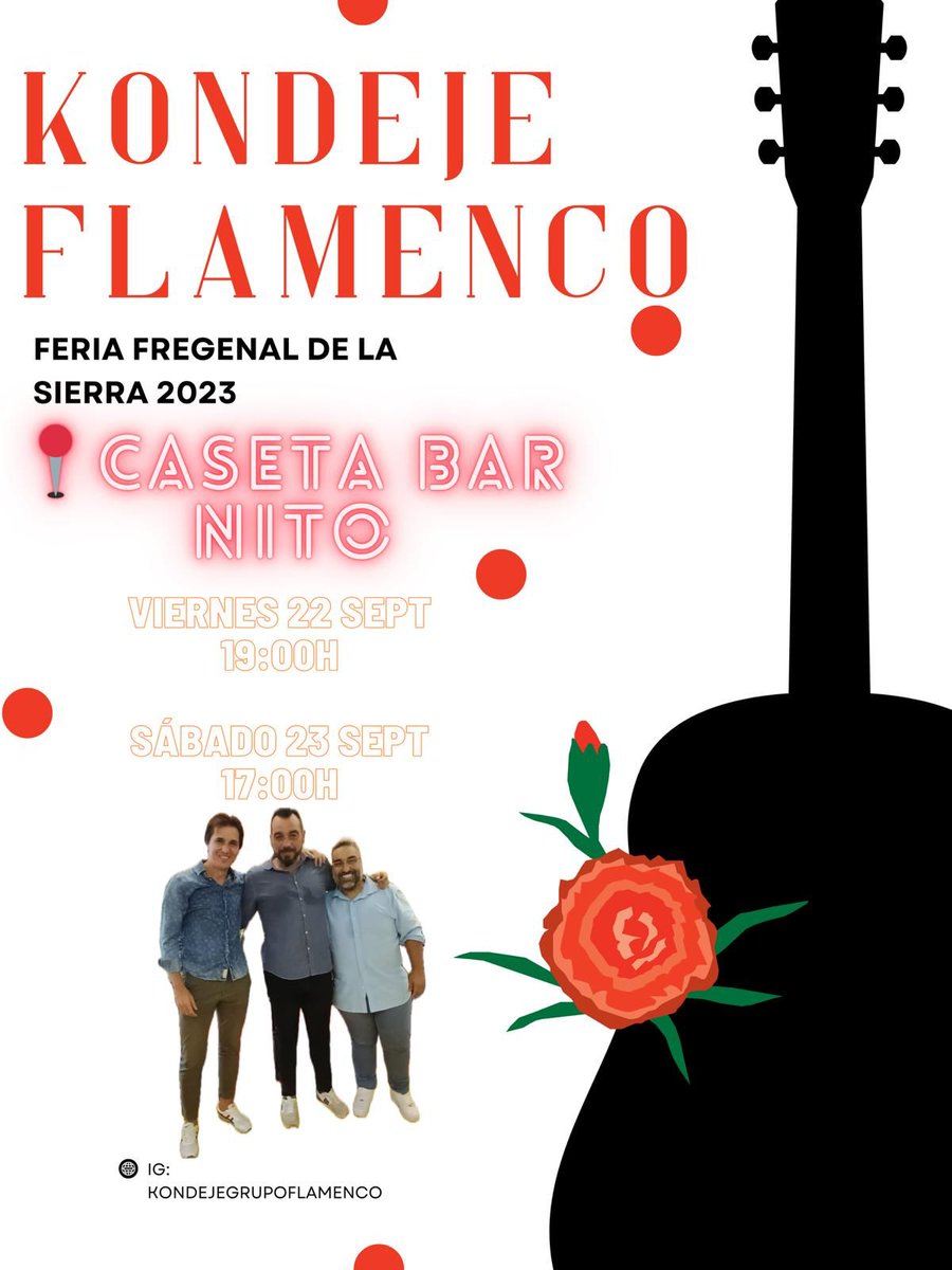 KonDeje's tweet photo. Este viernes y sábado estaremos en Fregenal de la Sierra, Caseta Bar Nito... Viva Badajoz y su tierraaaa.... 💃🎶🕺💃🎶🕺

#feria #flamenco #rumba #sevillanas #badajoz #fregenaldelasierra #musica #directo #sonido https://t.co/tueYfHNMDx