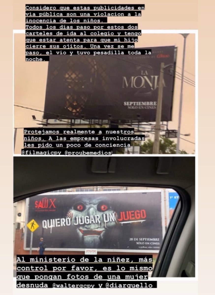 LulaQuevedoE's tweet photo. Copio esta historia porque pienso lo mismo!! Un horror los carteles de las películas en la vía pública. No deberían permitirse! @AsuncionMuni @5diasPY @ABCDigital @UltimaHoracom https://t.co/blbayyOnoZ