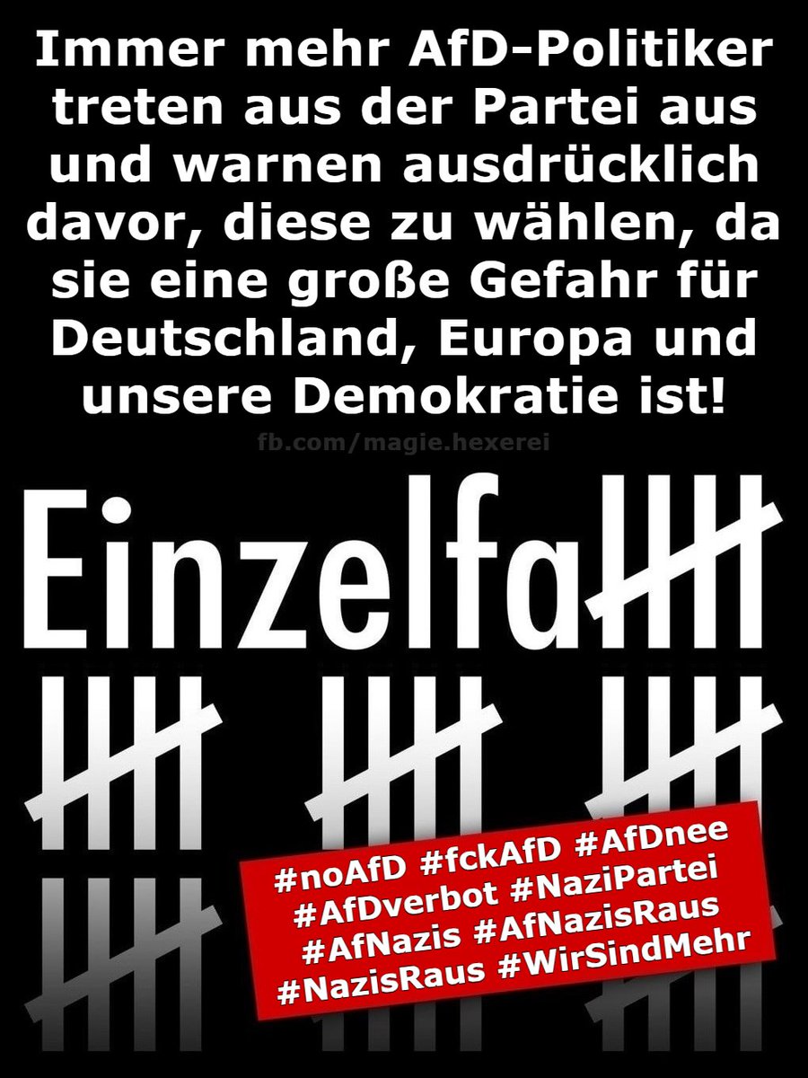 magieundhexerei's tweet photo. Immer mehr #AfD-#Politiker treten aus der #Partei aus und warnen ausdrücklich davor, diese zu wählen, da seine große #Gefahr für #Deutschland, #Europa und unsere #Demokratie ist! ⚠️
#Einzelfall #Wahl #AfDnee #noAfD #fckAfD #NaziPartei #AfNazis #NazisRaus #AfDverbot #WirSindMehr https://t.co/DlaY5ZvXOX