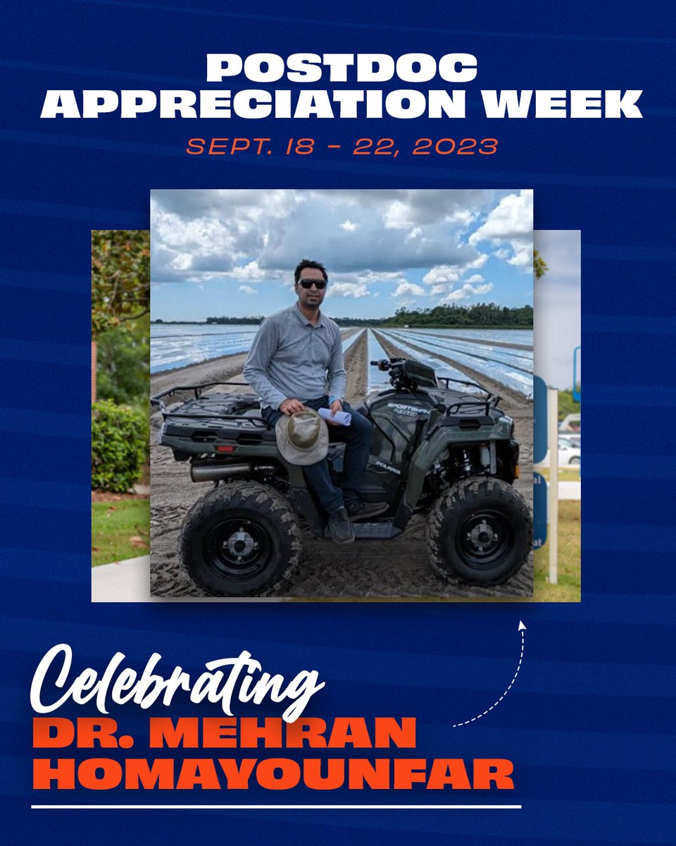Join us in celebrating #NPAW23 all week! Meet #UFABE Postdoc, Mehran Homayounfar! His dedication to sustainable agricultural practices is helping maximize yields while minimizing environmental impact. 🌱🌾