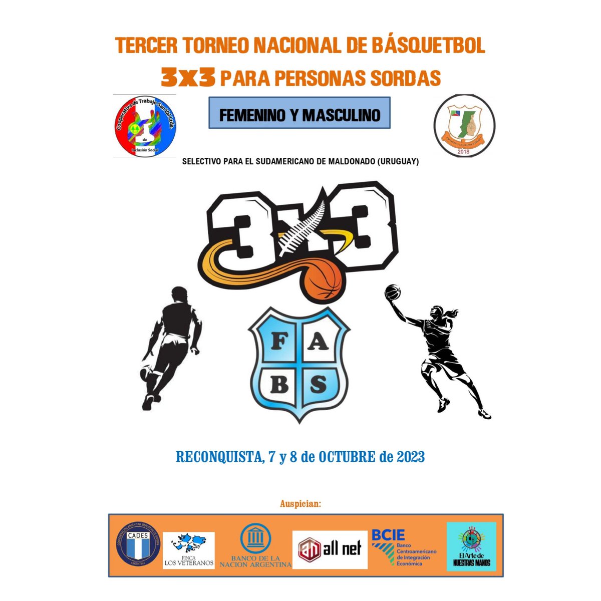 ¡Se viene! ¡Se viene!

🏀 Torneo Nacional de 3x3 para sordos 🔥

⛹️‍♀️ Será femenino y masculino ⛹️

📍Los esperamos en Reconquista

📆 El 7 y 8 de octubre 

#SomosFABS