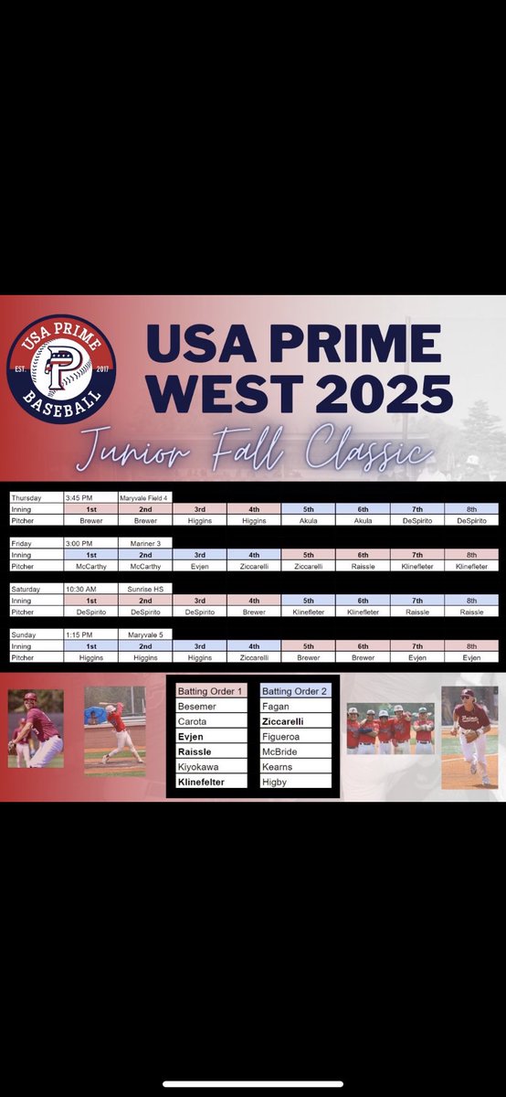 Here is my schedule for the Junior Fall Classic starting this Thursday. <a href="/USA_Prime_West/">USA Prime West</a>