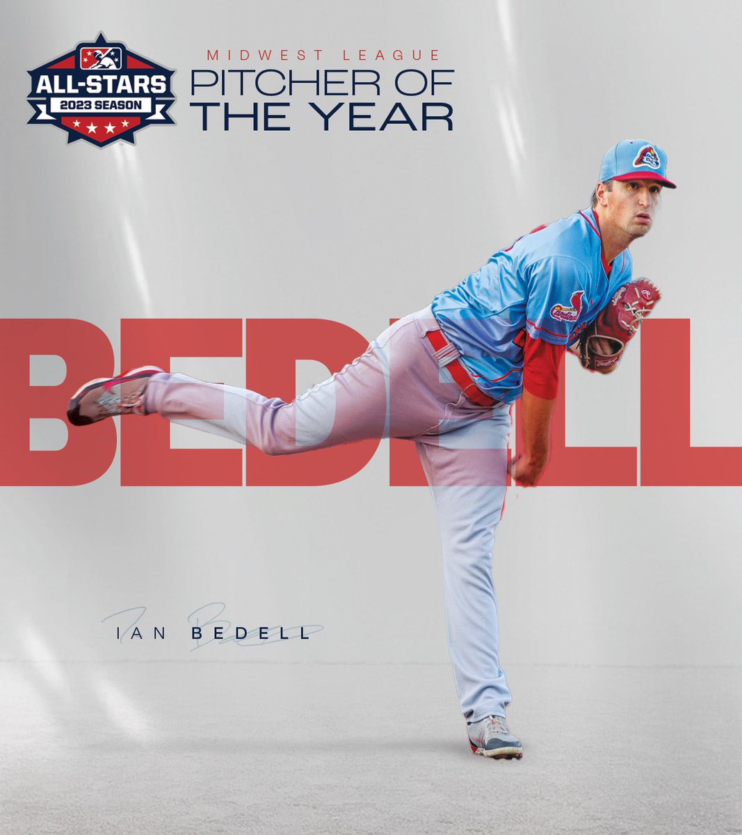 Some-body once told me... 😏

Congratulations to Ian Bedell, Jimmy Crooks, and Victor Scott II for being named Midwest League All-Stars for the 2023 season!

Another special shoutout to Ian Bedell, who was named Pitcher of the Year for the Midwest League this season!