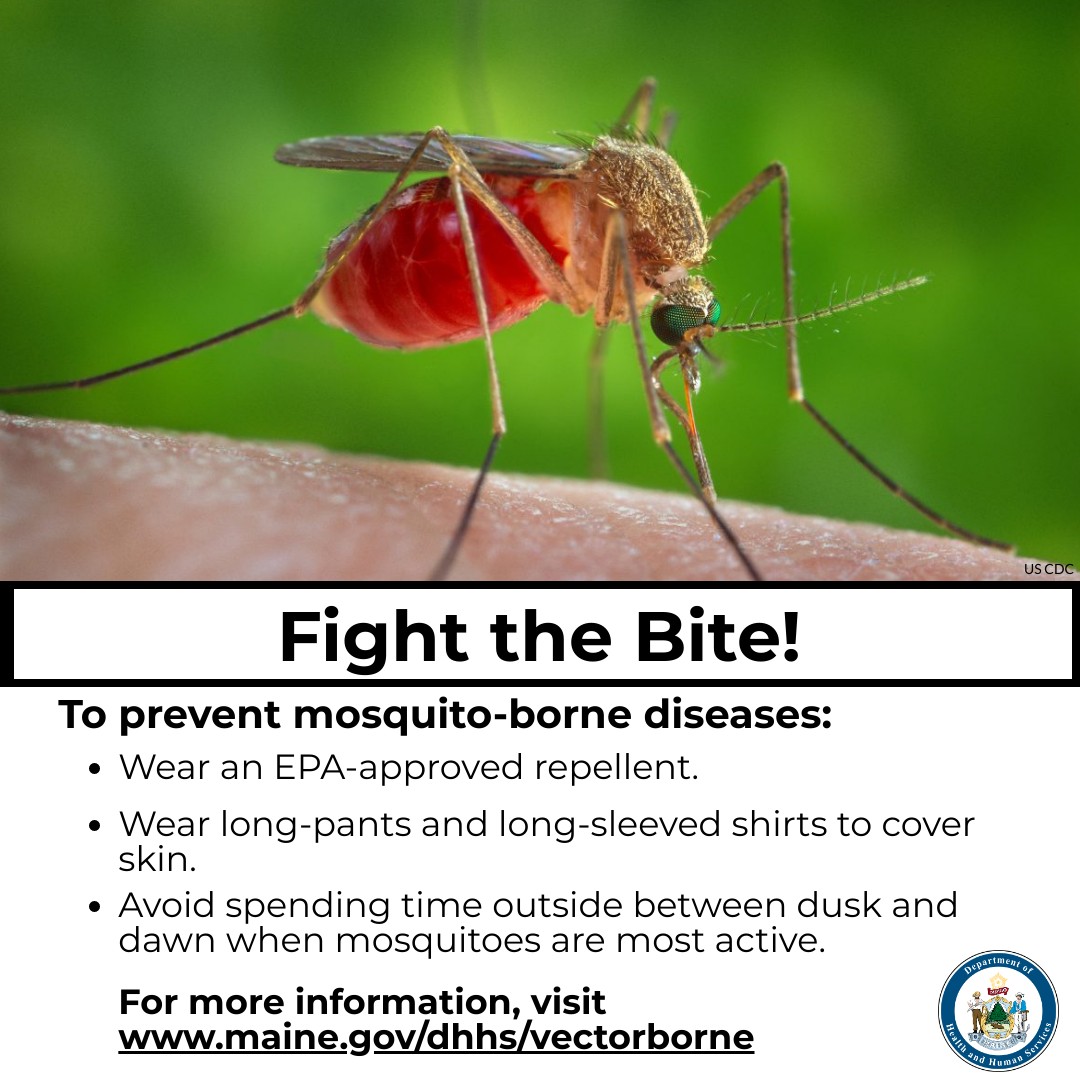 Eastern Equine Encephalitis has been identified in mosquitoes in York County. Remember the best way to prevent a mosquito-borne disease is to prevent mosquito bites. Wear repellent and protective clothing.
Learn more: maine.gov/dhhs/news/east…