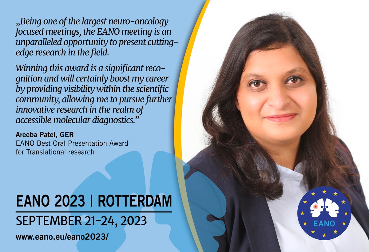 Today’s #EANO2023 Awardees Highlight✨brought to you from Germany! Areeba Patel from <a href="/DKFZ/">DKFZ</a> was selected to receive the EANO Best Oral Presentation Award for Translational research &amp; present her work about molecular diagnostics with Rapid-CNS2. Congratulations! <a href="/OncoAlert/">OncoAlert</a> <a href="/theIBTA/">IBTA</a>
