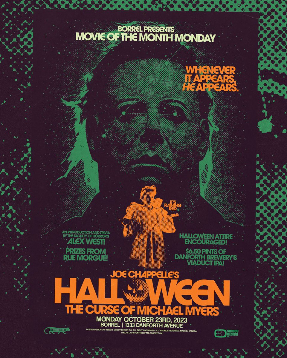 Toronto! Join me October 23rd for the best Halloween sequel, hearty libations, trivia, prizes and delicious Dutch food all at Borrel (1333 Danforth Ave). 

Festivities start at 8pm 🎃🔪