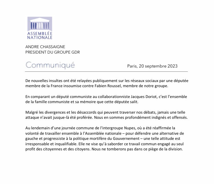 deputesPCF's tweet photo. Réaction d’⁦@AndreChassaigne⁩ aux insultes à l’encontre de ⁦@Fabien_Roussel⁩ 🔽 https://t.co/8WaWdVOW7r