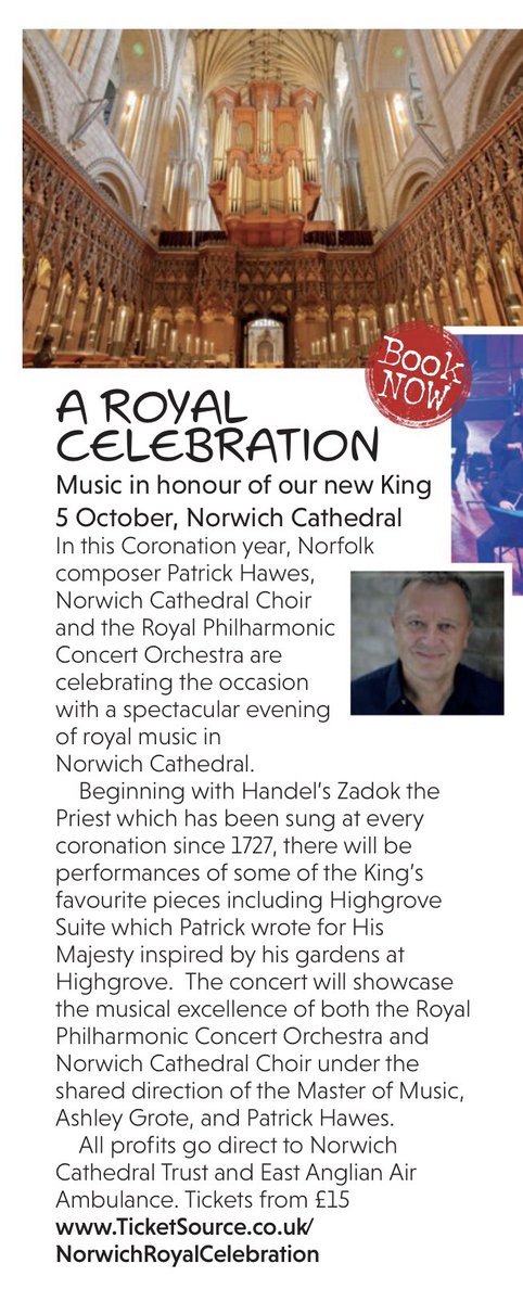 Patrick Hawes (@patrickhawes) on Twitter photo Thank you <a href="/PlacesandFaces/">Places&Faces®</a> for featuring our concert!
<a href="/royalphilorch/">Royal Philharmonic Orchestra</a>, <a href="/Nrw_Cathedral/">Norwich Cathedral</a> choir, <a href="/Ashleyjgrote/">Ashley Grote</a>, <a href="/MaredEmyrHarp/">Mared Emyr Pugh-Evans: Telynores / Harpist</a> & #NatalieCliftonGriffith in aid of <a href="/EastAngliAirAmb/">East Anglian Air Ambulance</a> & #NorwichCathedralTrust.
Tickets: bit.ly/42H20BS Thank you <a href="/PlacesandFaces/">Places&Faces®</a> for featuring our concert!
<a href="/royalphilorch/">Royal Philharmonic Orchestra</a>, <a href="/Nrw_Cathedral/">Norwich Cathedral</a> choir, <a href="/Ashleyjgrote/">Ashley Grote</a>, <a href="/MaredEmyrHarp/">Mared Emyr Pugh-Evans: Telynores / Harpist</a> & #NatalieCliftonGriffith in aid of <a href="/EastAngliAirAmb/">East Anglian Air Ambulance</a> & #NorwichCathedralTrust.
Tickets: bit.ly/42H20BS