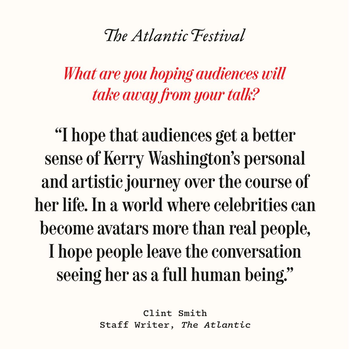 Actor, producer, and activist @kerrywashington will join Atlantic staff writer, @ClintSmithIII, to discuss her deeply personal and highly anticipated new memoir, Thicker than Water at the @TheAtlantic Festival. Buy your festival pass today: bit.ly/45YT4sS #TAF23