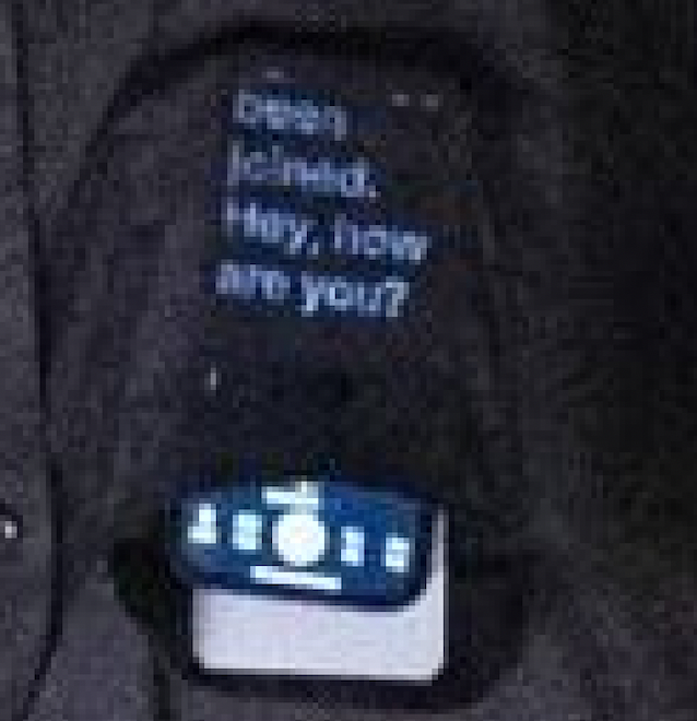 AZBrianAnderson's tweet photo. This @WSJ photo appears to show @JohnFetterman walking around the U.S. Senate with an automatic transcription program running on his phone ("Hey, how are you?") Only revealed b/c he accidentally placed his phone into his shirt pocket backward.

https://t.co/pFHFyiI1BZ https://t.co/LSBEElGqkc