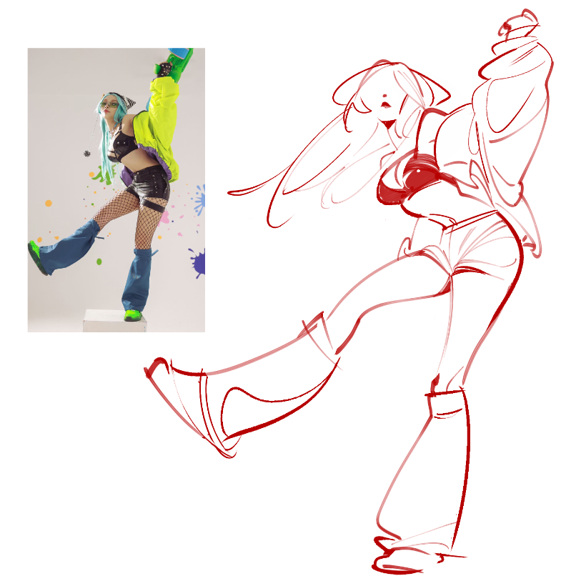 I tried to draw a more dynamic pose from a reference, but I feel as though  it looks off : r/drawing