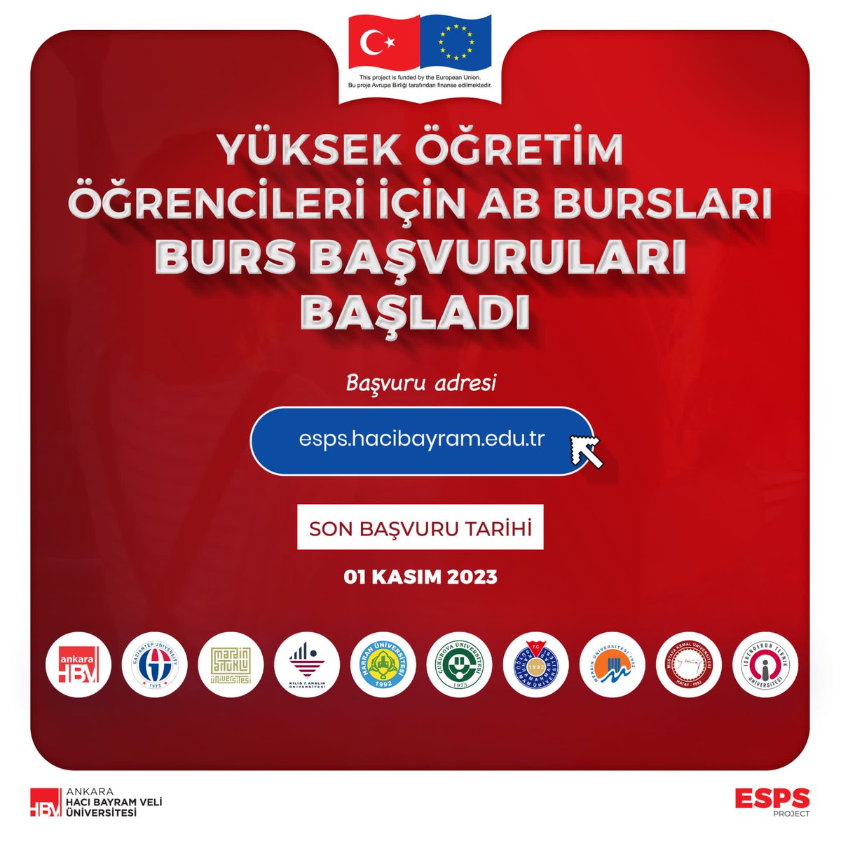 mardinartuklu's tweet image. Üniversitemizin ortak oldugu @hacibayramedutr koordinatörlügünde yürütülen
&apos;EU Scholarships for Perspective Students (ESPS)&apos; AB Projesi kapsamında yükseköğretim ögrencilerine yönelik burs 
başvuruları başladı.
@erolozvar
@ibrahimozcosar

Bilgi ve Başvuru⬇️ esps.hacibayram.edu.tr