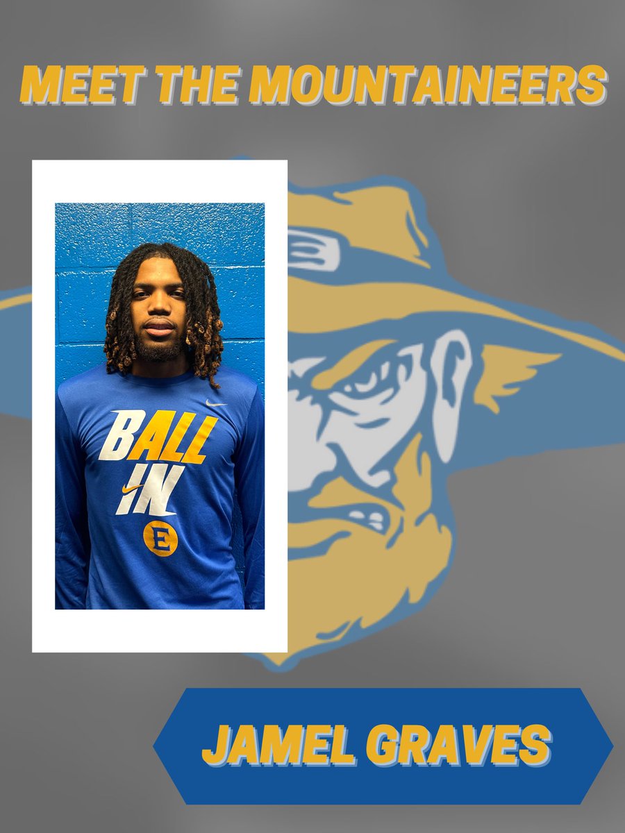 EOSCMBB's tweet photo. 🏀 Meet the Mountaineers: Jamel Graves 🏀
Returning from Lawton, OK, Jamel is our dependable forward! 🌟🏀

📏 Stands tall at 6'6 
🏀 Played all 29 games for us last year 
🎯 Shot an impressive 54% from the floor in conference 
🌟 Previously ranked #5 player in OK 

#TheE https://t.co/cRrMjFCECb
