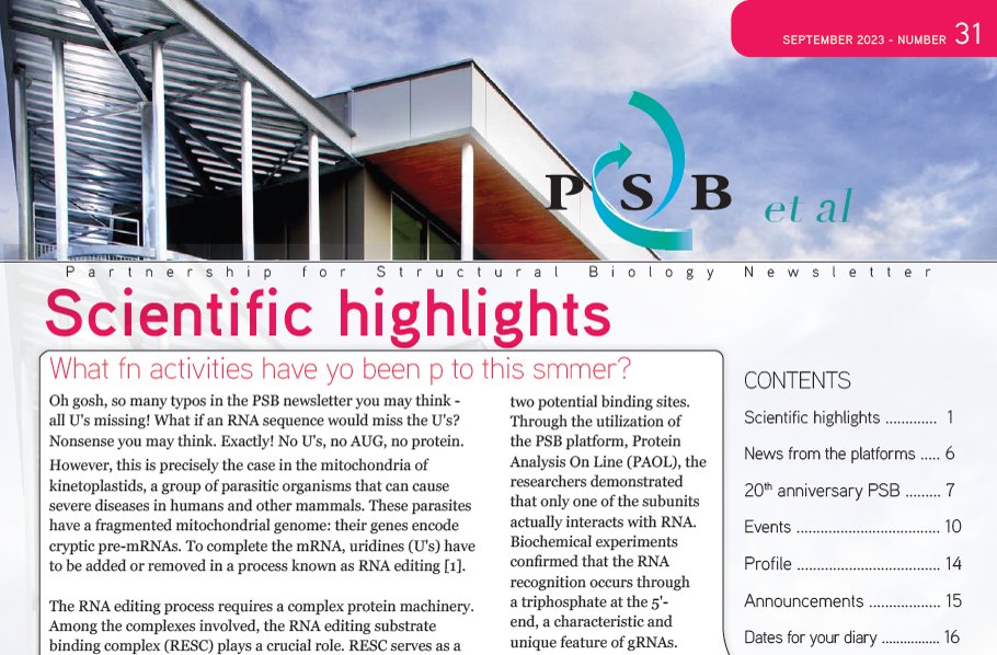 The latest issue of the @PSB_Grenoble Newsletter is available on psb-grenoble.eu/spip.php?rubri… , and includes special content on the Partnership’s 20th Anniversary Enjoy the reading! #StructuralBiology