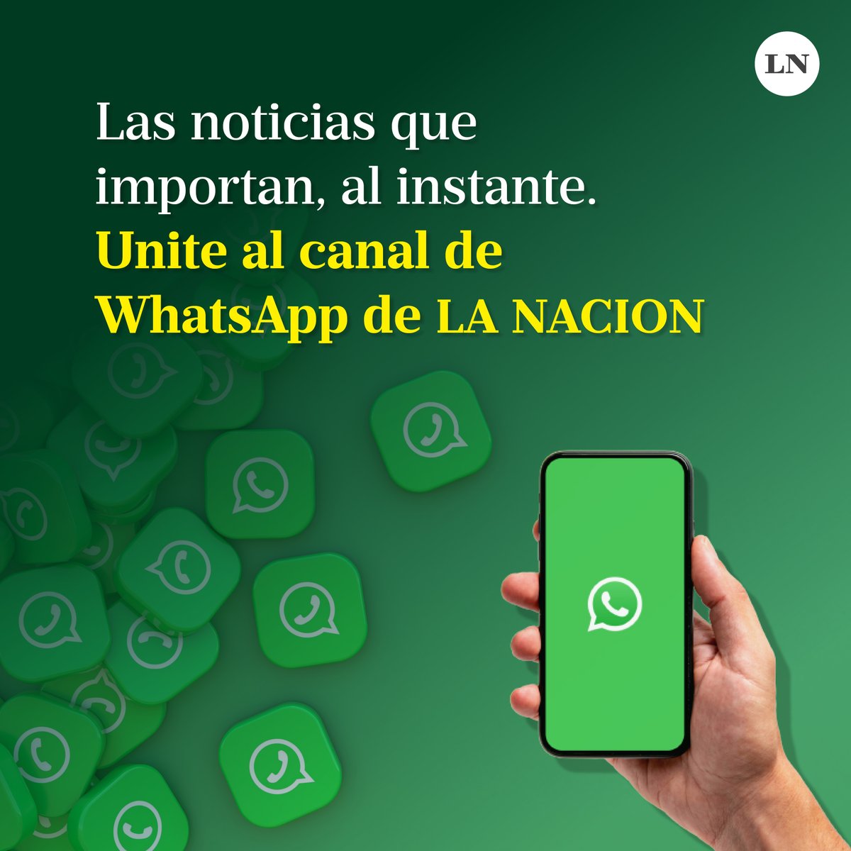 LANACION's tweet photo. ¡LA NACION llegó a WhatsApp!

Ahora podés acceder a la información más confiable desde el canal del medio más premiado de Argentina.

Unite acá 👉 https://t.co/vk0B5zDGyD https://t.co/rLwY8XZLLr