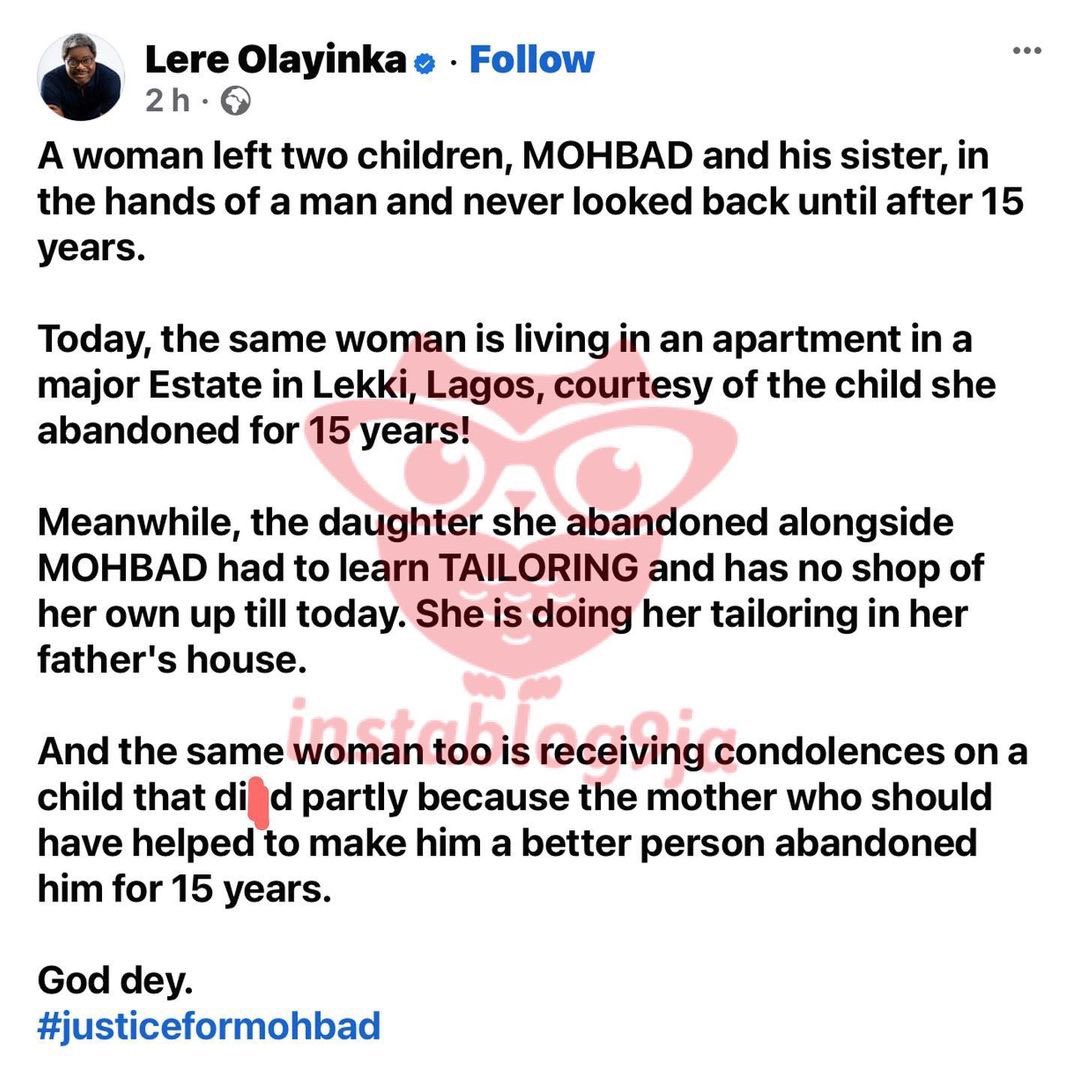 instablog9ja's tweet photo. “She abandoned him 15yrs ago and never looked back,” Media personality Olayinka takes a swip£ at Mohbad’s mom https://t.co/4TijU10WGT