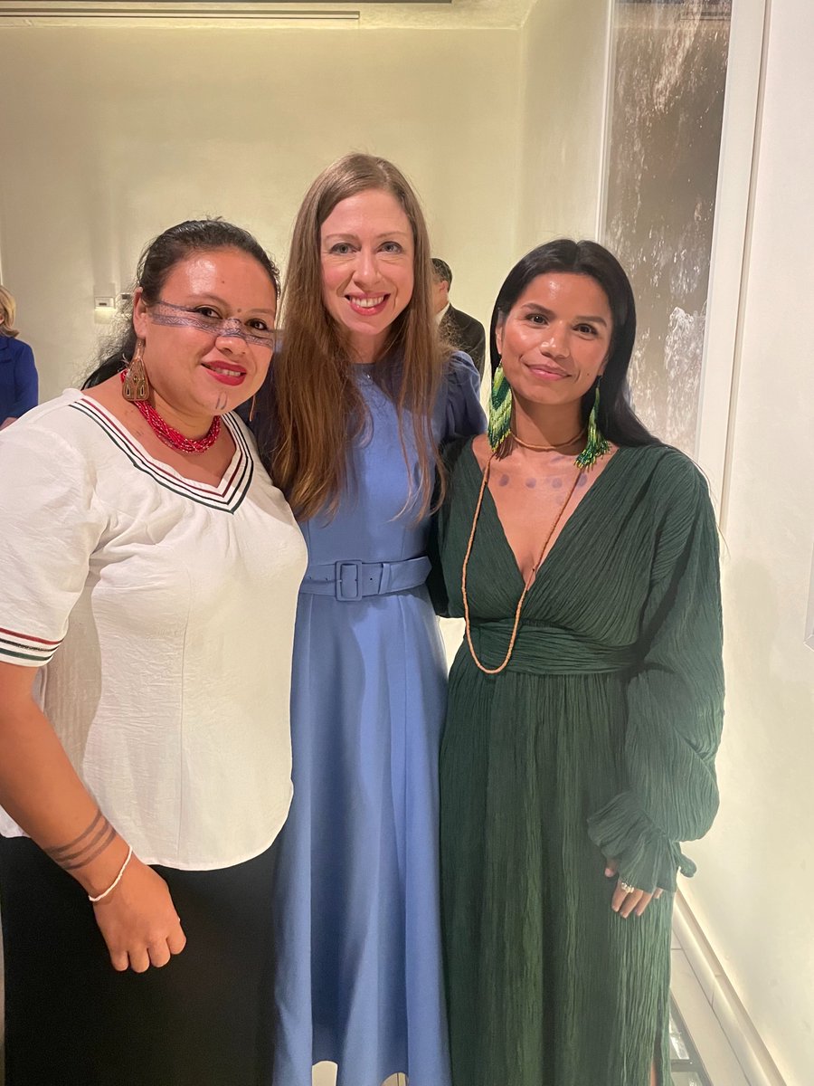 ChelseaClinton's tweet image. Was deeply honored to speak with @NinaGualinga and Samai Gualinga at #CGI2023. If you haven’t already, I encourage you to learn more about their work to both protect the communities and ecosystems of the Ecuadorian Amazon and to represent Indigenous women and youth.