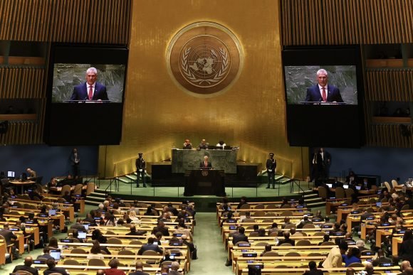 #Cuba no cejará en sus esfuerzos para impulsar el potencial creativo, la influencia y el liderazgo del G77.  Nuestro Grupo tiene mucho que aportar al multilateralismo, la estabilidad, la justicia y racionalidad que hoy requiere el mundo. #DiazCanelEnONU