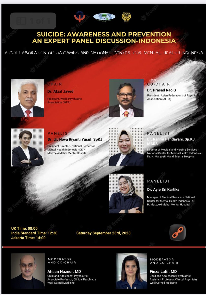 Join us for a discussion on suicide prevention with experts from Indonesia <a href="/WPA_Psychiatry/">World Psychiatric Association (WPA) wpanet.org</a>