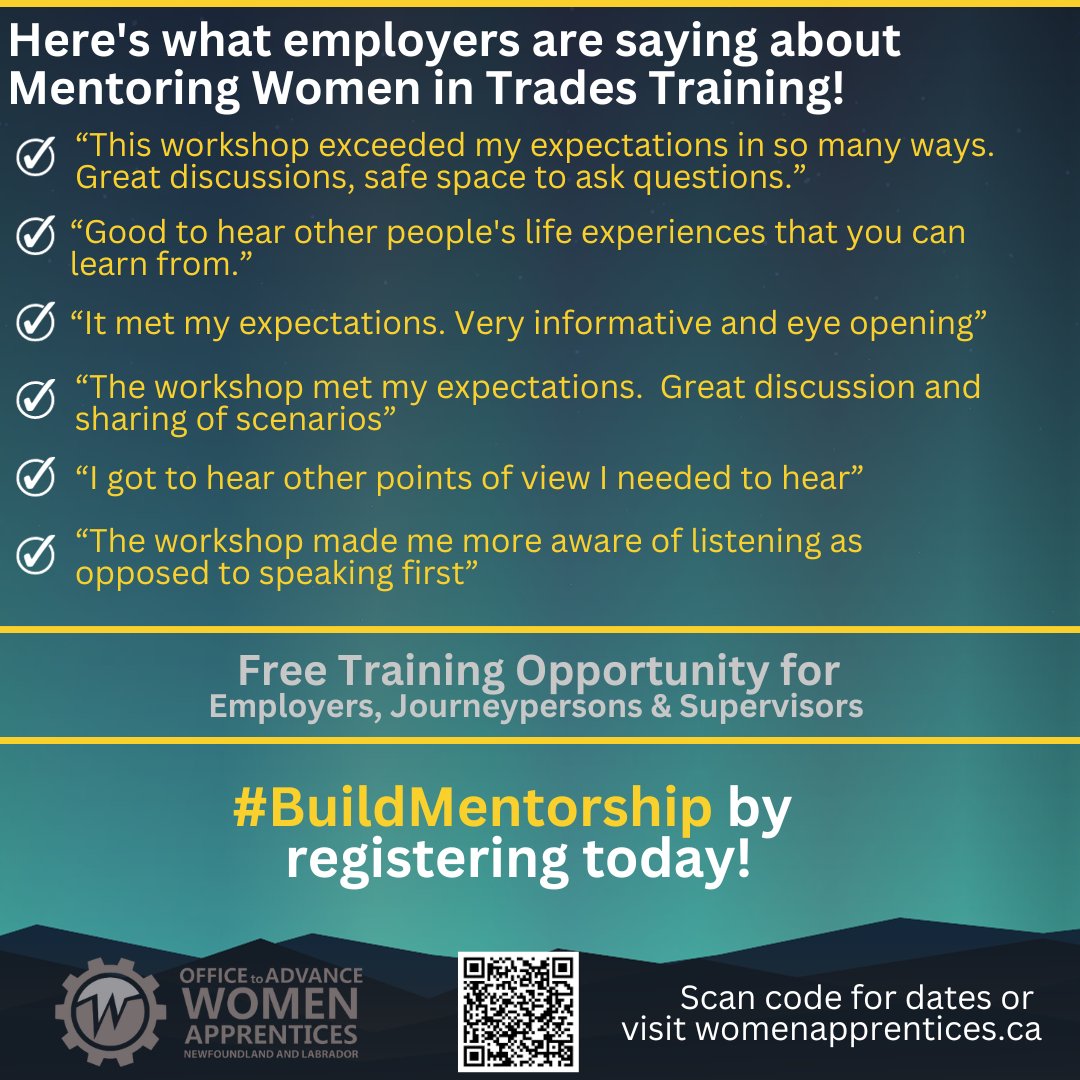 OAWANL's tweet photo. Labrador! Mary is headed your way in Oct with the Mentoring Women in Trades program. Don't miss out! https://t.co/VvE9d3ofz6 https://t.co/LXOyHrS1a0