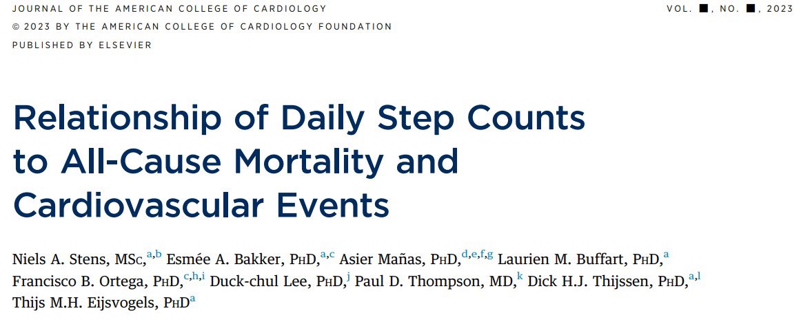 Even more realistic: 2800 steps a day is associated with a significant reduction in cardiovascular events and all-cause mortality. The more steps per day, the greater the impact as expected. Let's move!