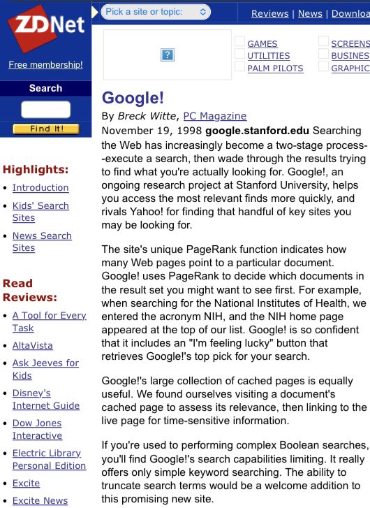 In 1998, Google was a “promising new site.”