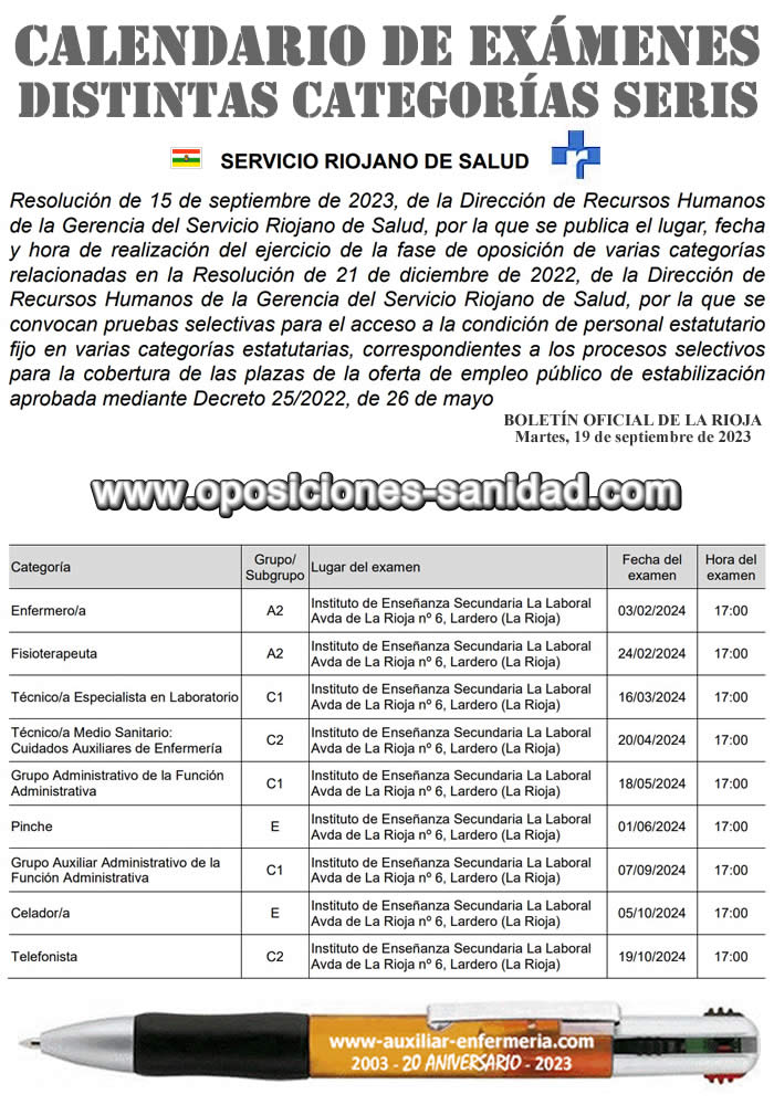 Publicado Calendario de Exámenes 2024 distintas categorías de personal estatutario del SERIS-Servicio Riojano de Salud... F6fI2gsXYAAz7m9?format=jpg&name=medium