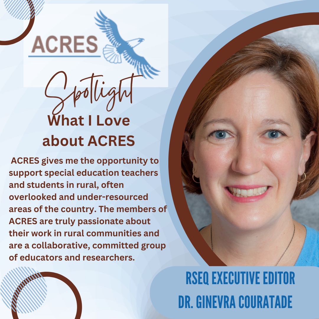 acres_sped's tweet photo. ACRES Spotlight!!
Meet the Executive Editor of our journal, Rural Special Education Quarterly (RSEQ), Dr. Ginevra Courtade! https://t.co/HVBLbs5ZQp