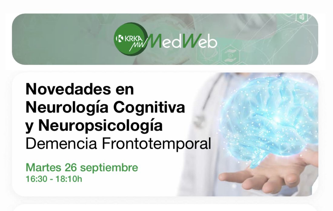 El próximo martes por la tarde de 16.30-18.10h tendremos el webinar sobre Novedades en Neurologia Cognitiva y Neuropsicologia dedicado a la #DemenciaFrontotemporal. La inscripción es gratuita y ya está abierta en el link:

us06web.zoom.us/webinar/regist… 

<a href="/iNeuroClinico/">iNeuroClinico</a>