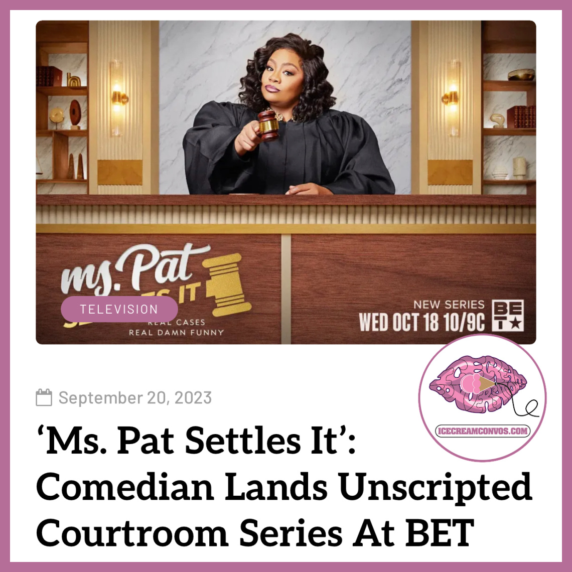 MsXaviB's tweet photo. Here comes the judge! 👩🏾‍⚖️ Ms. Pat can now add TV judge to her resume after landing an unscripted courtroom series at BET. 📺️🖤🍦

Get the scoop 👉🏾 https://t.co/bPqxnltZzE

#MsPat #MsPatSettlesIt #BET #TVJudge #IceCreamConvos https://t.co/7O53Fs69eZ