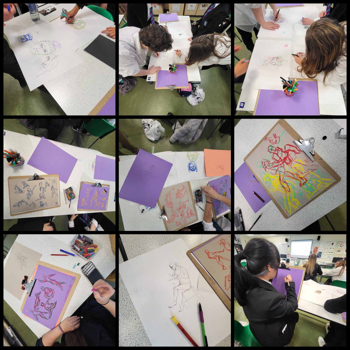 vcmooreartist's tweet photo. Figure drawing: Lesson 2 this evening at Portfolio Class. We started with my favourite: 1 minute timed continuous line portraits in a speed dating style, followed by 10 minute pose and finished with gestural pastel quick poses. Blown away by the results 💗 @StAndrewsRCHS https://t.co/DItdKgKfXC