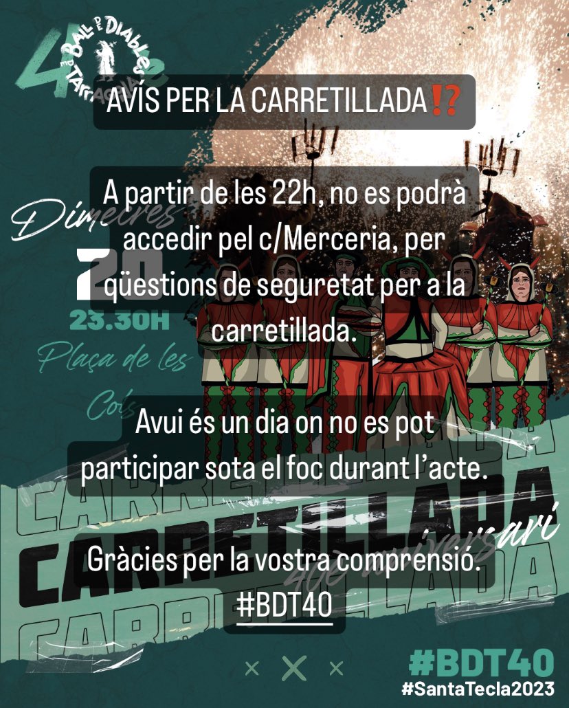 BallDiablesTgn's tweet photo. Avís important per avui!
#BDT40 #SantaTecla2023 https://t.co/jocfiyOKxl