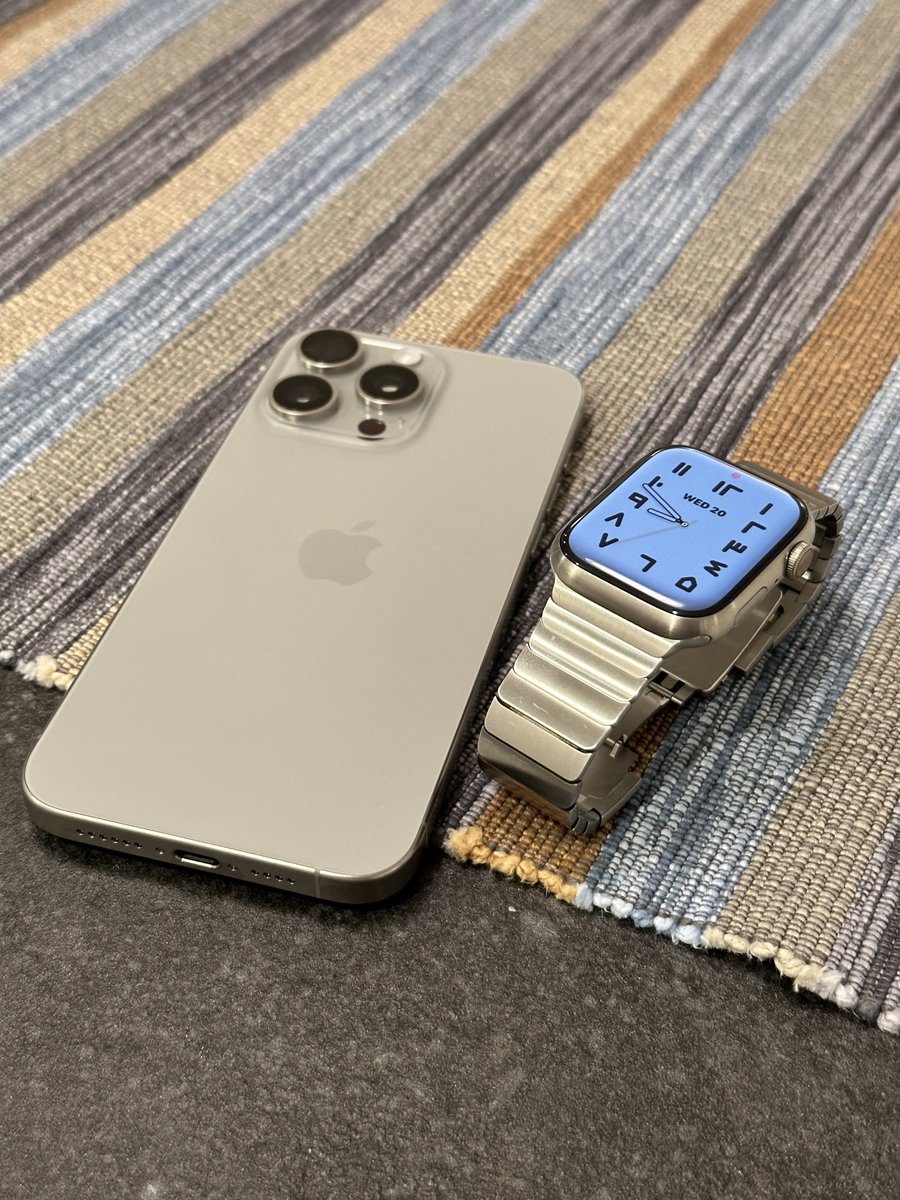 iloveqatar's tweet image. The Titanium Apple Watch S7 compared to the Pure Titanium iPhone 15 Pro max. Wanted to see if they’re similar. 
#iphone15pro #puretitanium