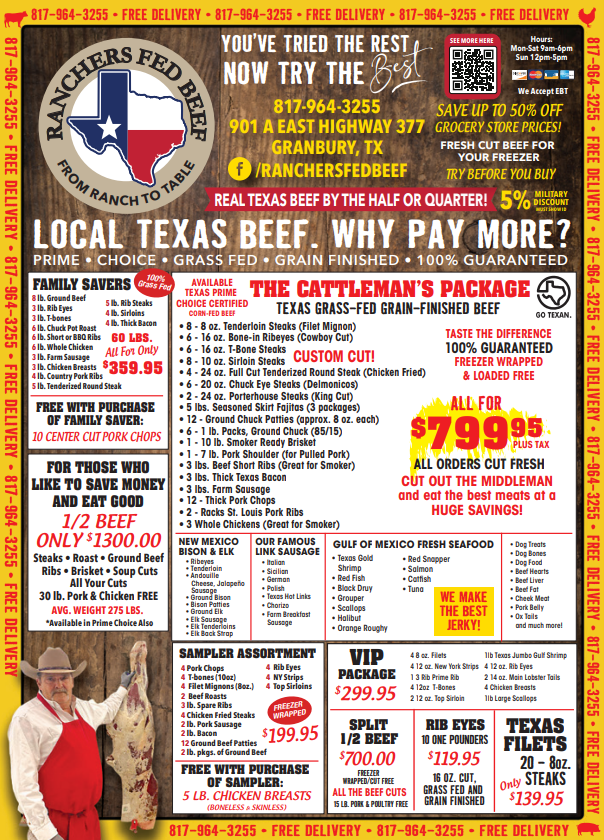 In case you missed it, here's our ad for September! Stop by the store and stock up! 🍖🍗🥩🥓 #RanchersFedBeef #GranburyTX #RanchToTable