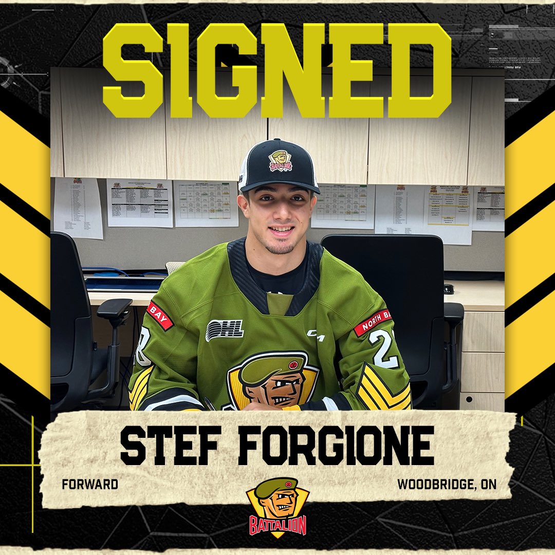 OHLBattalion's tweet photo. ✍️ We’ve signed 2023 free-agent invitee Stef Forgione to an OHL Scholarship and Development Package.

DETAILS: https://t.co/elVZxGvYx7 https://t.co/KyzavAcx0Z