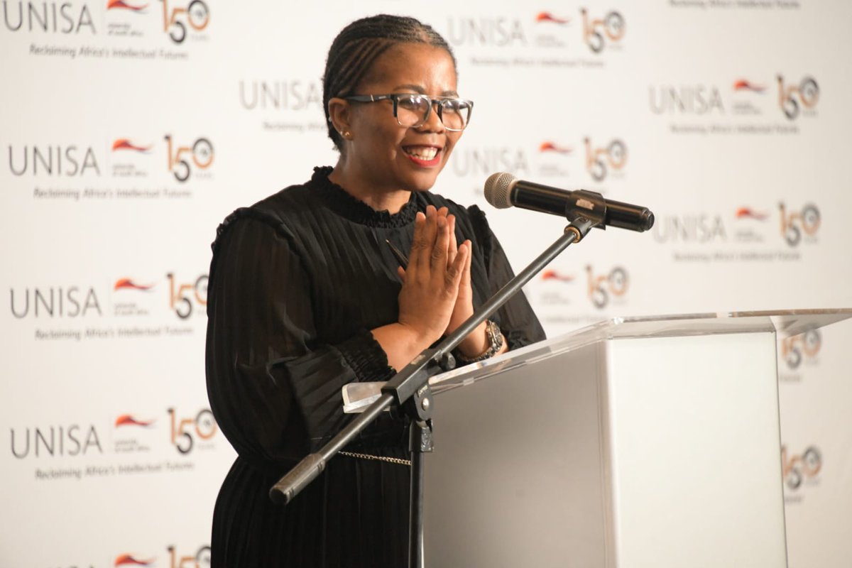 unisa's tweet photo. Prof Puleng @LenkaBula, Unisa Principal and Vice Chancellor, speaking about the impact of Sustainable Development Goal 4: Quality Education, at #PreNetworkingDinner
@Unisaradio
#Unisa150
#THEglobalimpact https://t.co/kfIyfsm4Ib