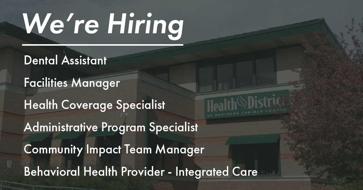 Join our team! We're hiring: 

Dental Assistant 
Facilities Manager
Health Coverage Specialist  
Administrative Program Specialist
Community Impact Team Manager
Behavioral Health Provider - Integrated Care 

Learn more and apply: healthdistrict.org/jobs