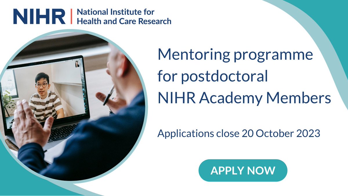 Take part in the #NIHRMentoring programme‼️ Gather advice to help you navigate a career in research. The programme is open to post-doctoral NIHR Academy Members. We welcome applications from a range of professions and disciplines. Apply: nihr.ac.uk/mentoring