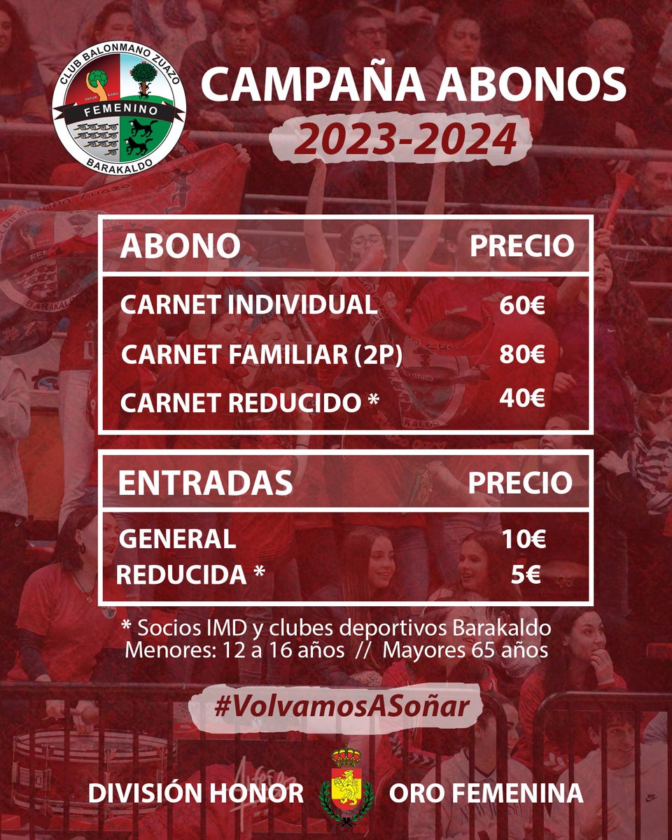 ⚠️ CAMPAÑA ABONOS ⚠️
🏆 Temporada 2023-24
🎙 Bajo el lema: "VOLVAMOS A SOÑAR" lanzamos la campaña de apoyo a nuestras #GuerrerasZuazotarras para una temporada con el objetivo claro del ascenso!! 

➕️ INFO: En nuestra página web

🎟 Reserva: forms.gle/PuMtmmoZSk4ZJx…

#ZuazoGara