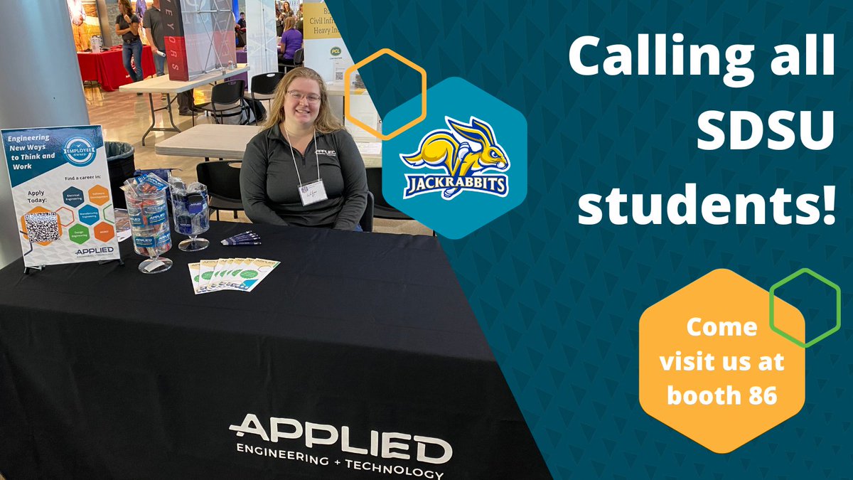 appliedjobs's tweet image. Hey Jackrabbits! Come say hello at your career fair today - we'll be here until 4pm! #career #engineering #GoJacks @GoJacksSDSU