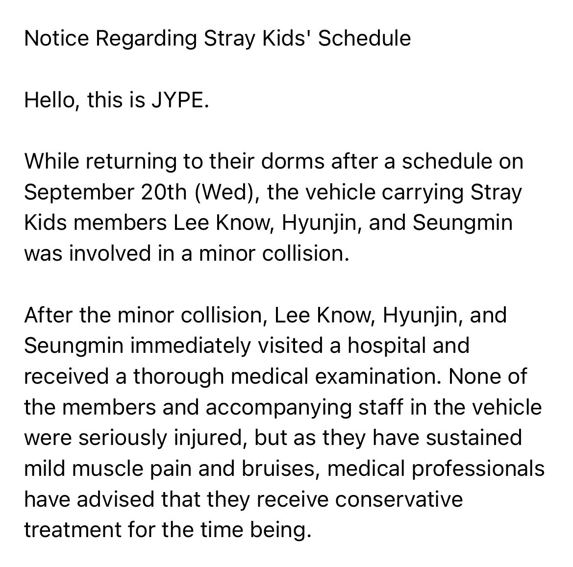 HHJCentral's tweet photo. Hyunjin, Seungmin and Lee Know were involved in a minor collision. Please please please get better soon our loves https://t.co/uMqKDRzWG8