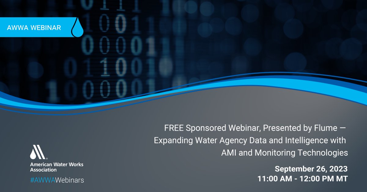 Next week! Learn how #WaterUtilities can get &amp; use deep #UtilityData on #residential #WaterUse.

Webinar: Expand Data &amp; Intelligence with #AMI + #WaterMonitoring Technologies

Register: news.awwa.org/3r3nlYk
- FREE! Exclusively sponsored by <a href="/flumewater/">Flume Smart Water System</a>

#SmartMetering